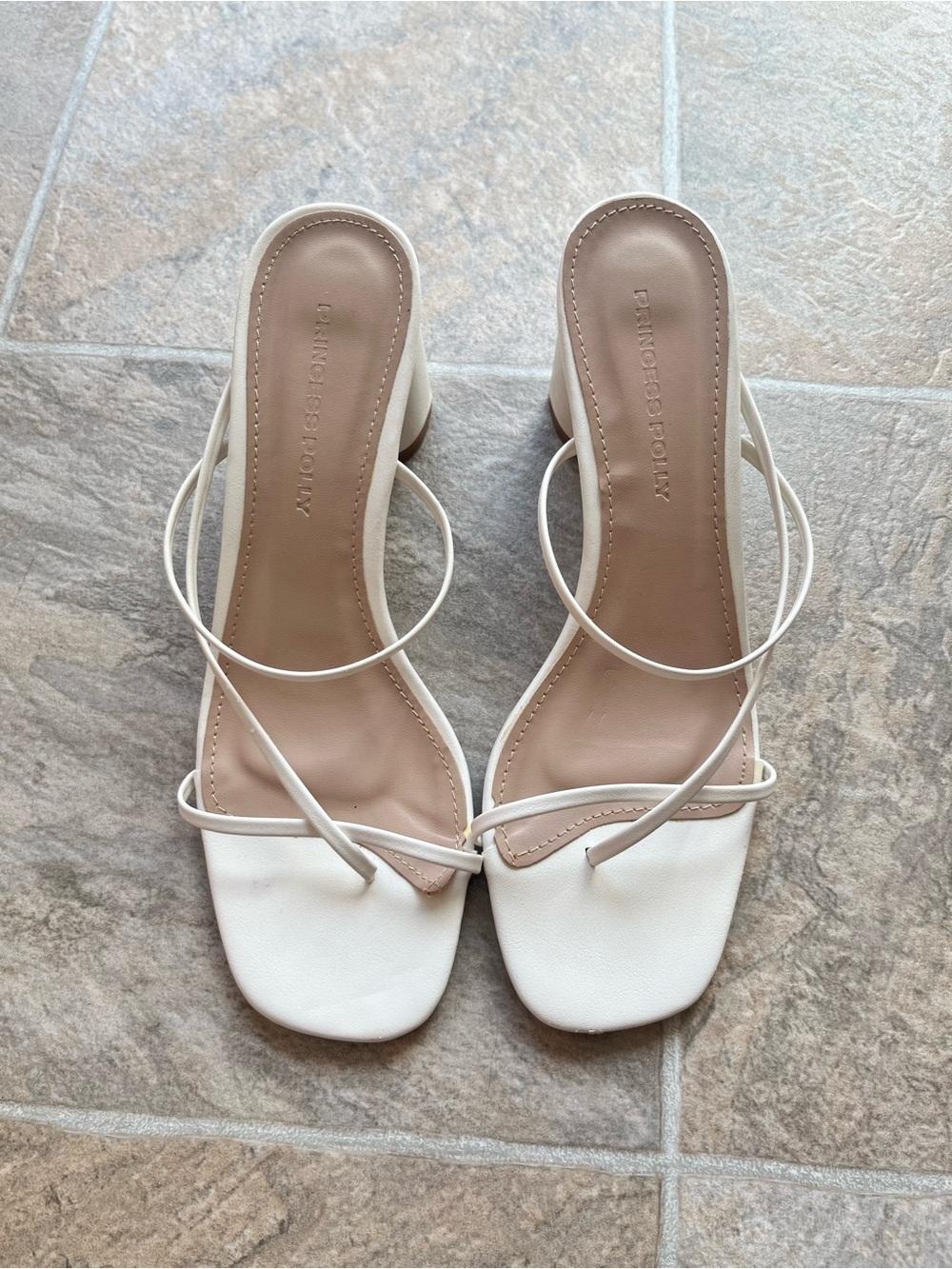 Princess Polly Cream Strappy Square-Toe Heeled Sandals